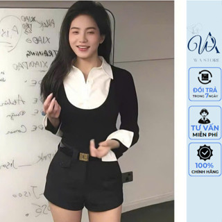 Áo len tăm phối cổ sơ mi nữ tay dài 3 màu phong cách Hàn Quốc lịch sự, sang trọng cho nữ