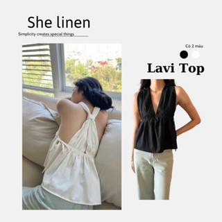 LAVI TOP- Áo Yếm Khoét Vai Linen, Áo Yếm Cổ V Cúp Ngực She linen