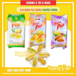  Combo 3 vị bánh pía sầu riêng truyền thống Tân Huê Viên  đậu xanh khoai môn lá dứa sầu riêng  