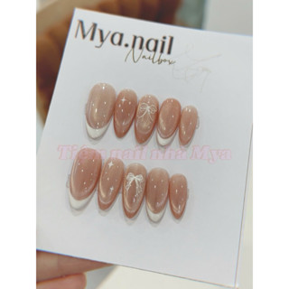 Nailbox mắt mèo fen trắng, hoạ tiết nơ, nail hàn thiết kế