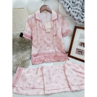 Bộ lụa mặc nhà Sam luxury, pyjamas lụa tay ngắn quần dài