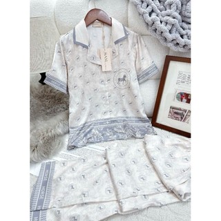 Bộ lụa mặc nhà Sam luxury, pyjamas lụa tay ngắn quần dài