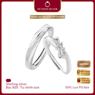 Nhẫn đôi bạc 925 Duyson Silver, Nhẫn tự chỉnh size hình chiếc Nơ đá tim tình yêu hẹn ước NDFS25
