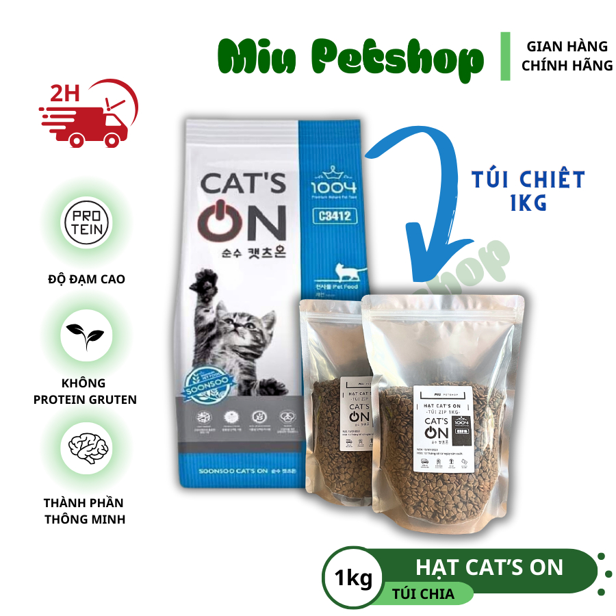 Hạt cho mèo Cats On Chi.a Túi 1kg, Hạt cho mèo mọi lứa tuổi Cat On xuất xứ Hàn Quốc. Thức ăn cho mèo