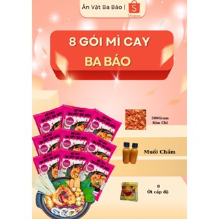 COMBO 8 gói mì cay BA BÁO cốt pha sẵn nấu tại nhà , vị tại quán ( 1 Gói gồm mì và súp ) Kèm ớt độ ,2 muối chấm,500g KCHI