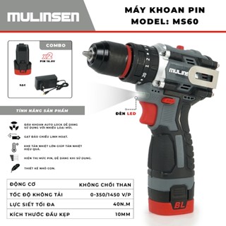 Máy khoan cầm tay, máy bắn vít 16V dùng gia đình 3 chức năng hàng chính hãng MS60 MuLinsen BH máy 6 tháng