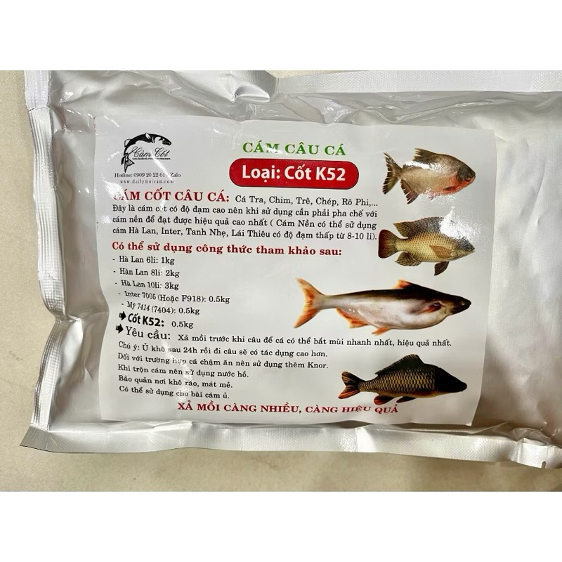 Cám Cốt Câu Cá - Cốt K52 - Cốt Vàng - Cốt Đen Gói 500g