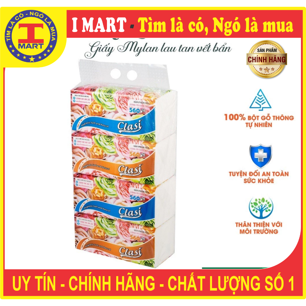 Giấy ăn myLan, giấy rút clasi hoa hồng 3 lớp 560 tờ chiết xuất 100% bột gỗ thông nguyên chất
