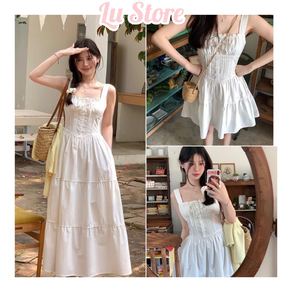 (V.02): Váy tiểu thư 2 dây chun lưng form ngắn dài chất kaki dày dặn cực xinh kèm ảnh thật Lu Store