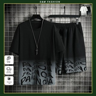 Bộ quần áo thể thao nam nữ 30-90kg S&M Fashion - in chữ Loang parano đầy thời trang và năng động chạy bộ co giãn 4 chiều