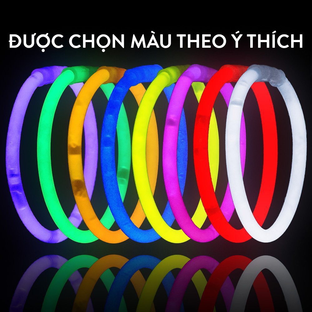 [ĐƯỢC CHỌN MÀU]Combo 100 Que Phát Sáng + Kèm Nút Gắn Làm Vòng Tay Glow Stick, Vòng Tay Dạ Quang Nhiều Màu, Chơi Buổi Tối