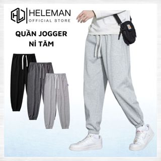 Quần nỉ tăm Jogger bo gấu Unisex co giãn , Quân thun tăm nam nữ ống rộng cạp chun JG1 HELEMAN