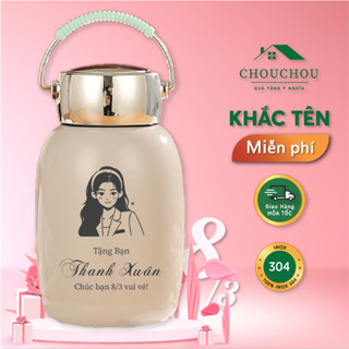 [Miễn Phí Khắc Tên] Bình giữ nhiệt mini CHOUCHOU 260ml Cute xỉu, có quai xách tiện lợi.