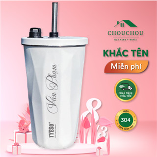 [ MIỄN PHÍ KHẮC TÊN] Ly giữ nhiệt cao cấp Chouchou Tyeso Wonder 600ml, bình có ống hút đi kèm