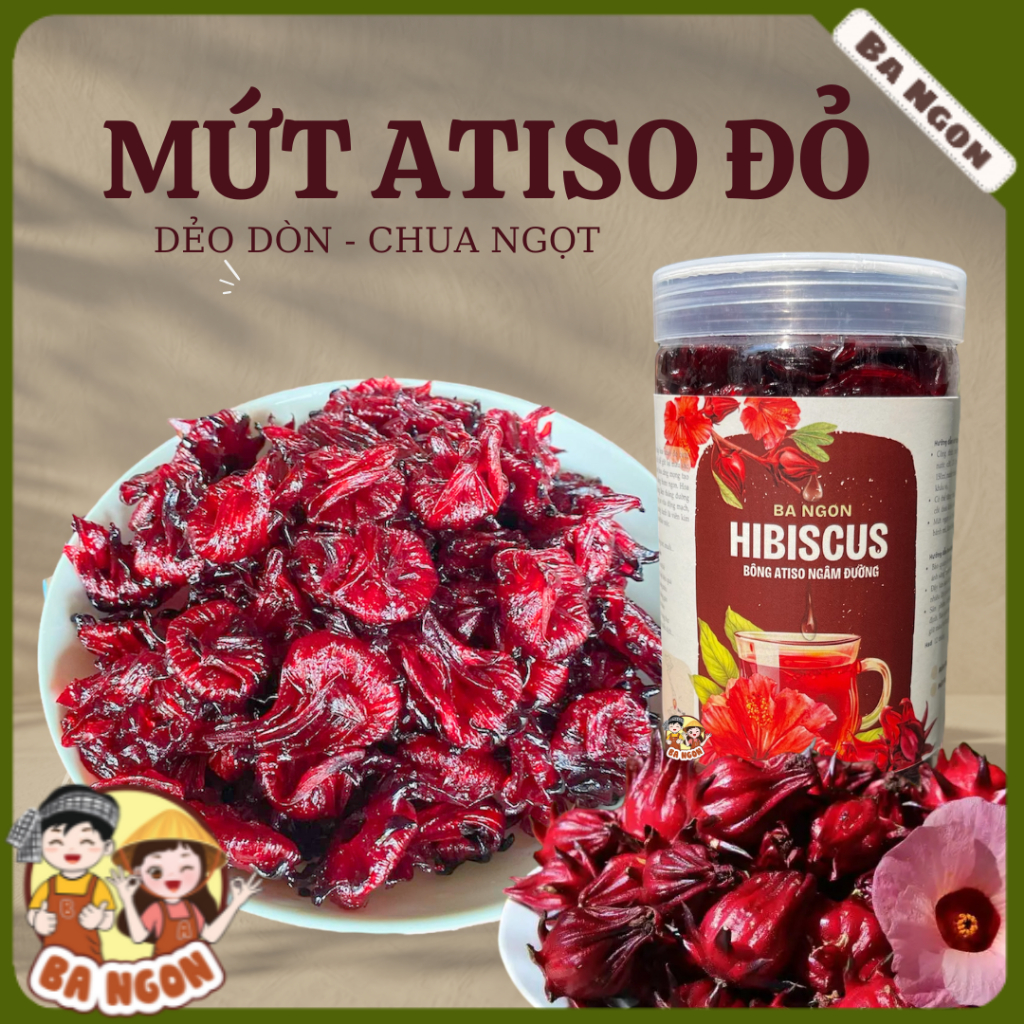 Mứt bông atiso Ba Ngon - Mứt bụt dấm đỏ sấy dẻo - mứt bông hoa Atiso chua ngọt, giòn giòn