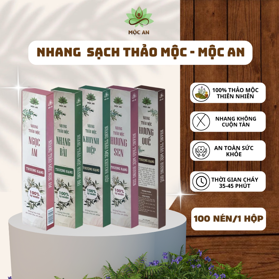 Nhang Thảo Mộc TRẦM HƯƠNG МỘC AN Hộp 100 Nén, Dịu Nhẹ Ít Khói, Không Cuộn Tàn