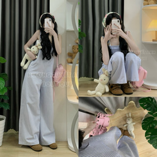 [ ẢNH THẬT BY HTA ] Set yếm quần kaki thô kẻ ống rộng kèm áo 2 dây zip cá tính