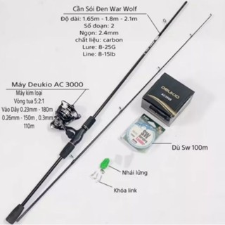 Bộ Cần Câu Lure Máy Đứng Deukio Ac Và Phụ Kiện Giá rẻ , Combo Cần lure sói đen Và máy Giá rẻ