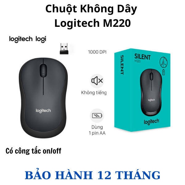 Chuột Không Dây LOGITECH M220 - Có Công Tắc On/Off - Độ Nhạy Cao - Tặng Kèm Pin [ MÀU NGẪU NHIÊN] | BigBuy360 - bigbuy360.vn