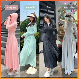 Áo Khoác Chống Nắng Toàn Thân Nữ Dáng Váy Vải Thun Lạnh,Chống Tia Cực Tím UPF 50+,Chống Gió Cản Bụi