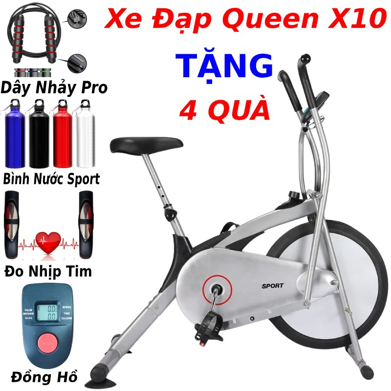 Máy chạy bộ xe đạp tập thể dục Queen Sport X9 X10 tặng đo nhịp tim + đồng hồ + bình nước