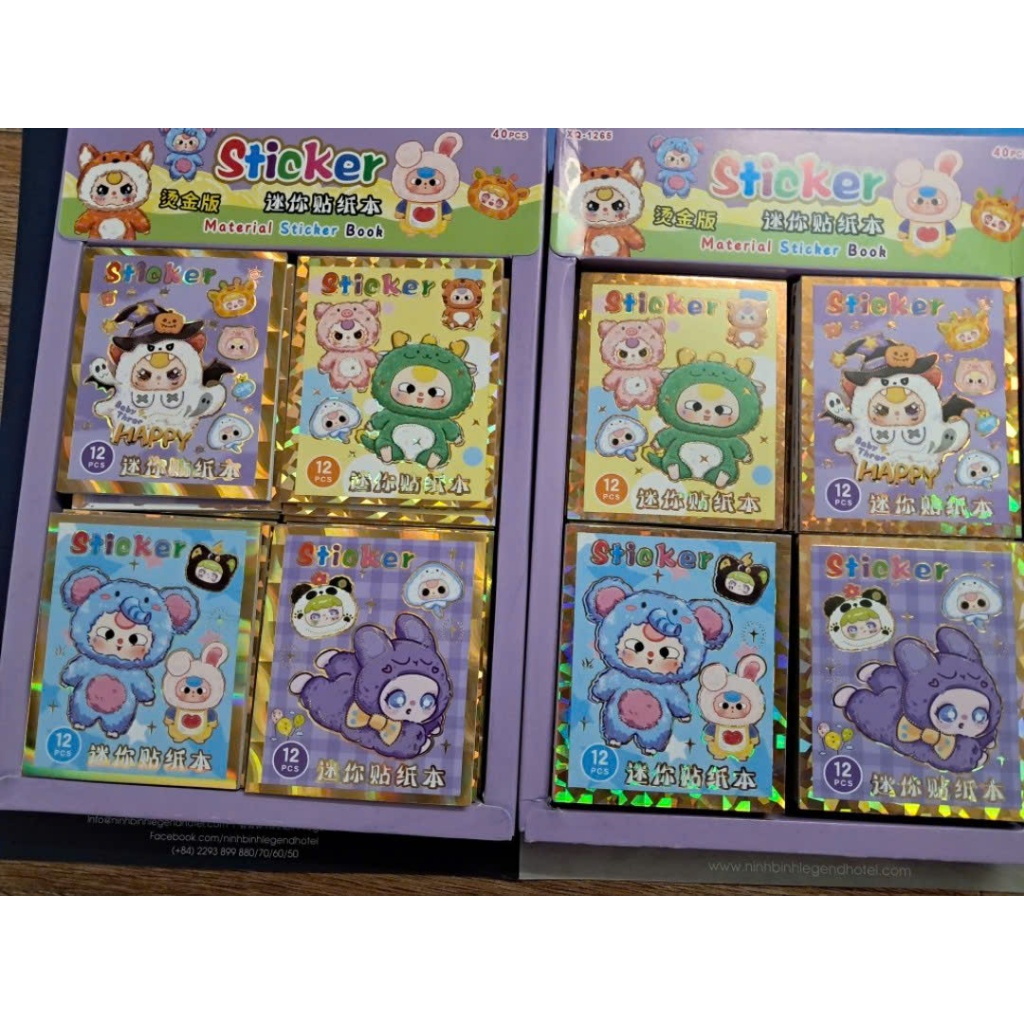 Giá buôn 1 hộp 40  quyển sticker Baby Three, giấy đẹp, hình đẹp, sắc nét.