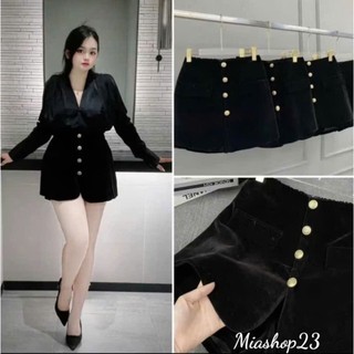  Quần short Nhung nữ cạp cao chun sau vải đen mịn cao cấp kiểu mới Quần đùi nhung nữ dáng giả váy mặc đi chơi ở nhà đẹp 