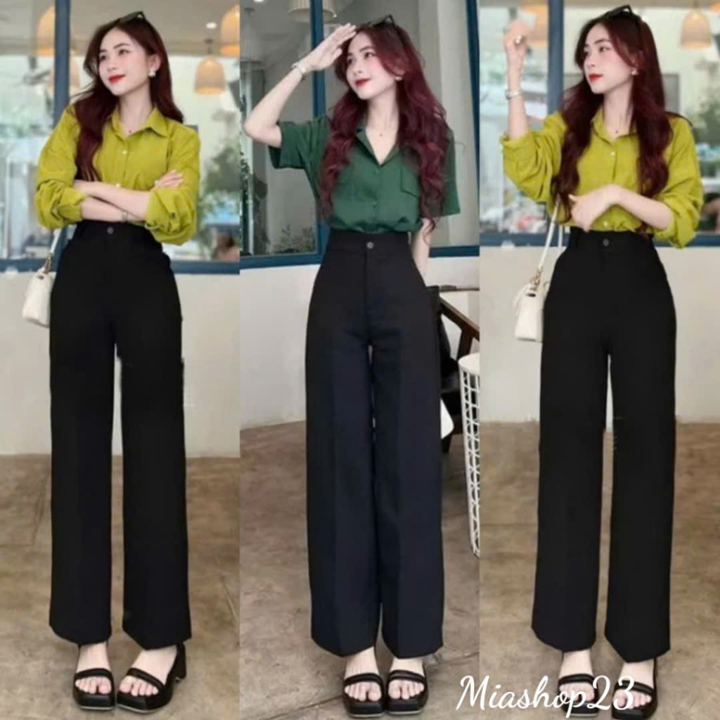 Quần tây ống rộng nữ lưng cao đi học sinh dáng dài