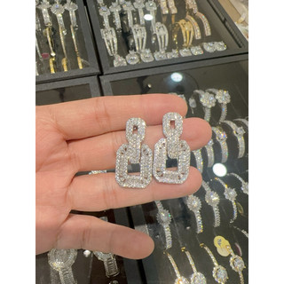  Bông tai vuông to xoàn bagguet mạ bạch kim Nicholas159 
