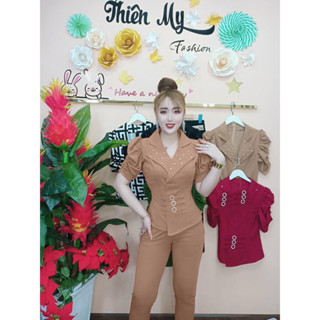 B114- Set Bộ Nữ cổ giả vest đính cườm đủ kích cỡ 40-85 ký