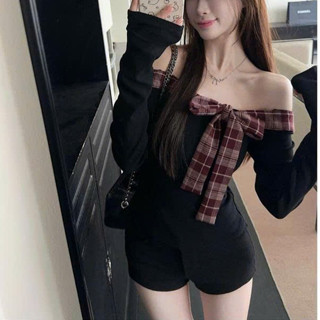 Áo Trễ Vai Nữ, Áo Thun Lệch Vai, Áo  Thiết Kế Thắt Nơ Caro Body Phong Cách Gợi Cảm