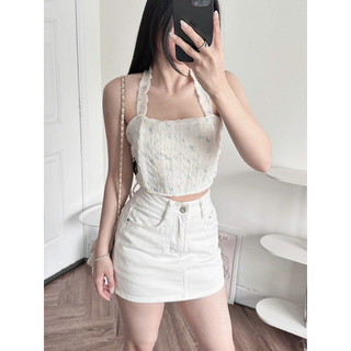 Áo Croptop Choàng Cổ Yếm Hoa