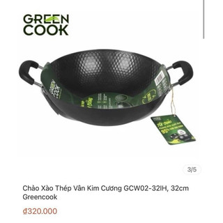 [CHÍNH HÃNG] CHẢO XÀO THÉP VÂN KIM CƯƠNG CHỐNG DÍNH GREENCOOK HKM Nutifood SIZE 32cm