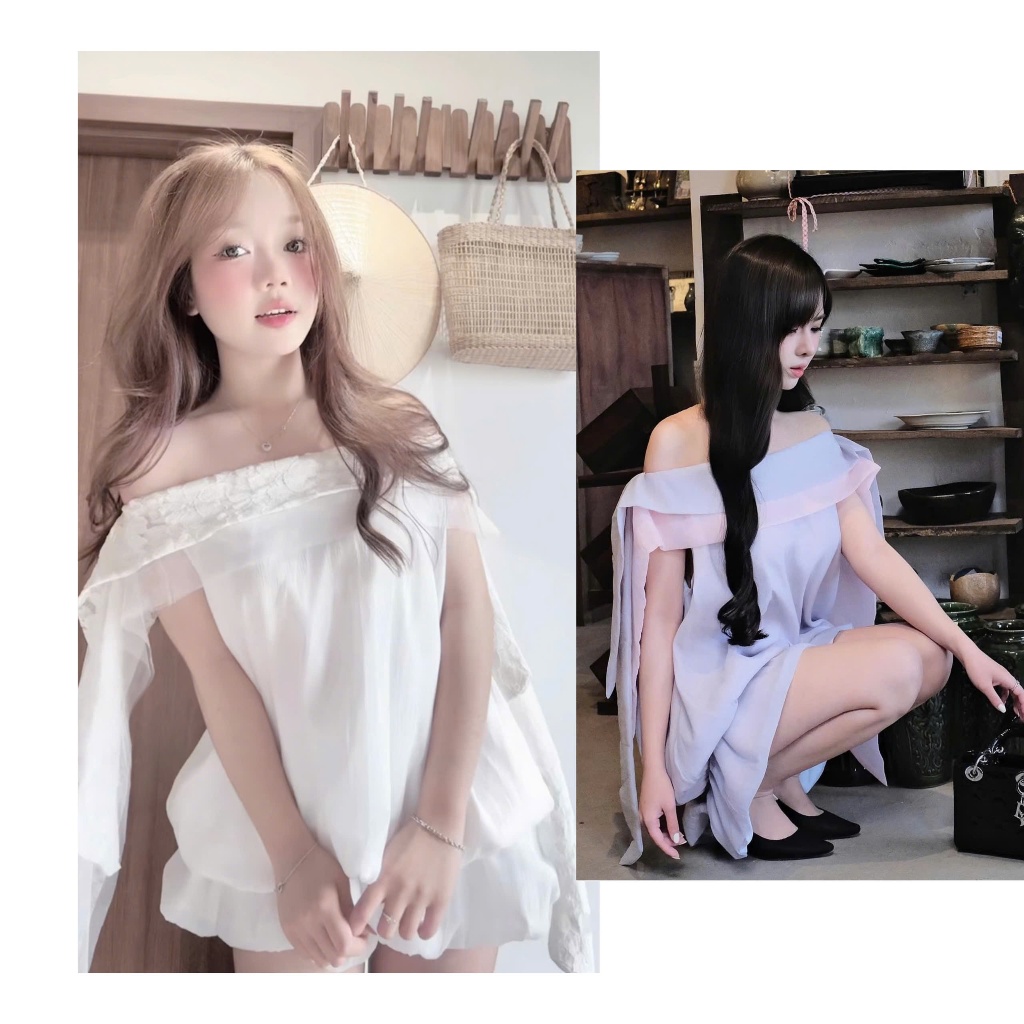 Đầm trễ vai form bí  Yên dress thiết kế Aguja