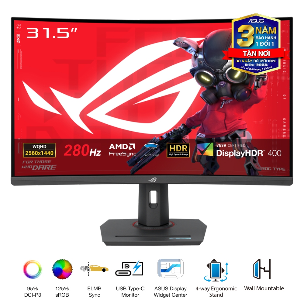 Màn Hình Gaming ASUS ROG Strix XG32WCMS 32 inch Fast VA WQHD 280Hz 1ms cong - Hàng Chính Hãng