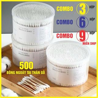 Combo 3 Hộp 1500 que tăm bông ngoáy tai thân gỗ 2 đầu tròn xoắn thân thiện với môi trường, tăm bông ngoáy tai tiệt trùng
