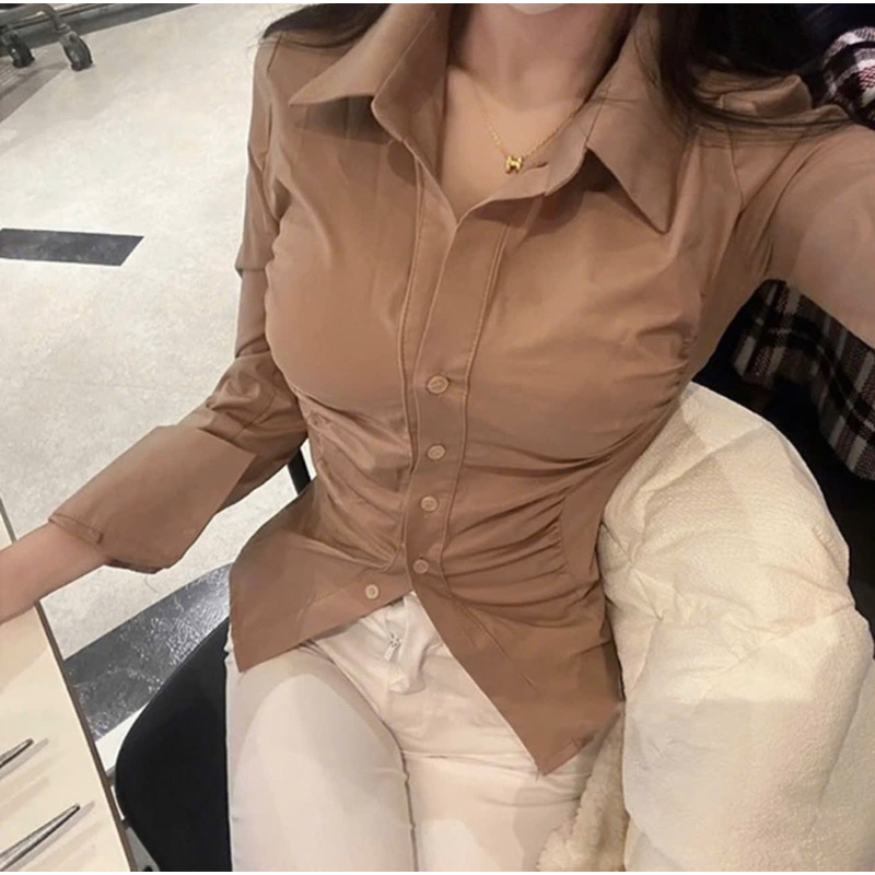 Áo Sơ Mi Dáng Ngắn Ôm Sát Nhún Eo PL_STUDIO-S48