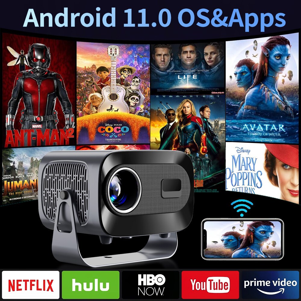 Máy chiếu Mini A10plus Full HD Android11 Hỗ trợ WiFi2.4G & 5G 4K Bluetooth Kết Nối điện thoại Laptop ipd Youtube phim | BigBuy360 - bigbuy360.vn