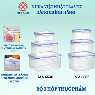 Bộ 3 Hộp Nhựa HCN Đựng Thực Phẩm Bảo Quản Thức Ăn Có Nắp Gài Miệng Kín Nhựa An Toàn (6530, 6532)