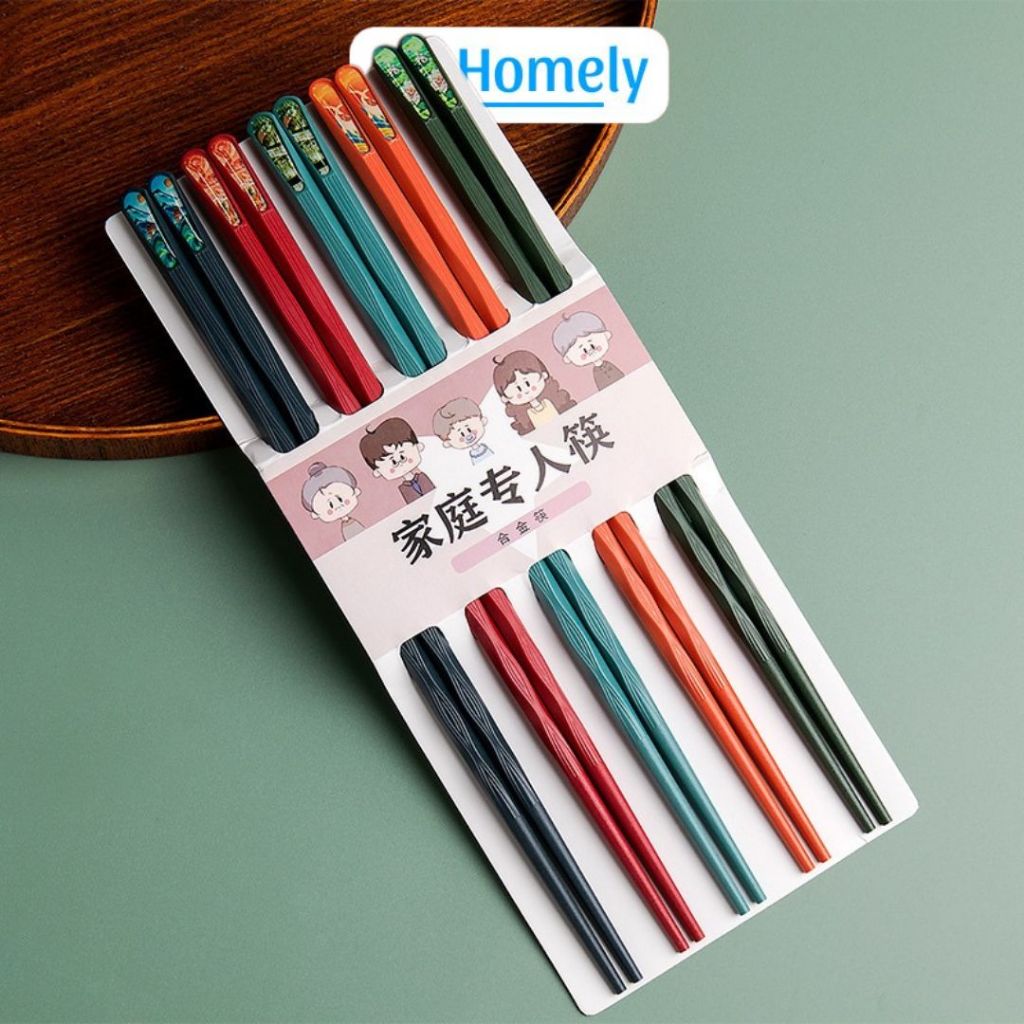 [Set 15 Đôi] Đũa Gia Đình 5 Người Đủ Màu Sắc, Đũa Sợi Thủy Tinh Gia Đình Thông Minh 97Homely