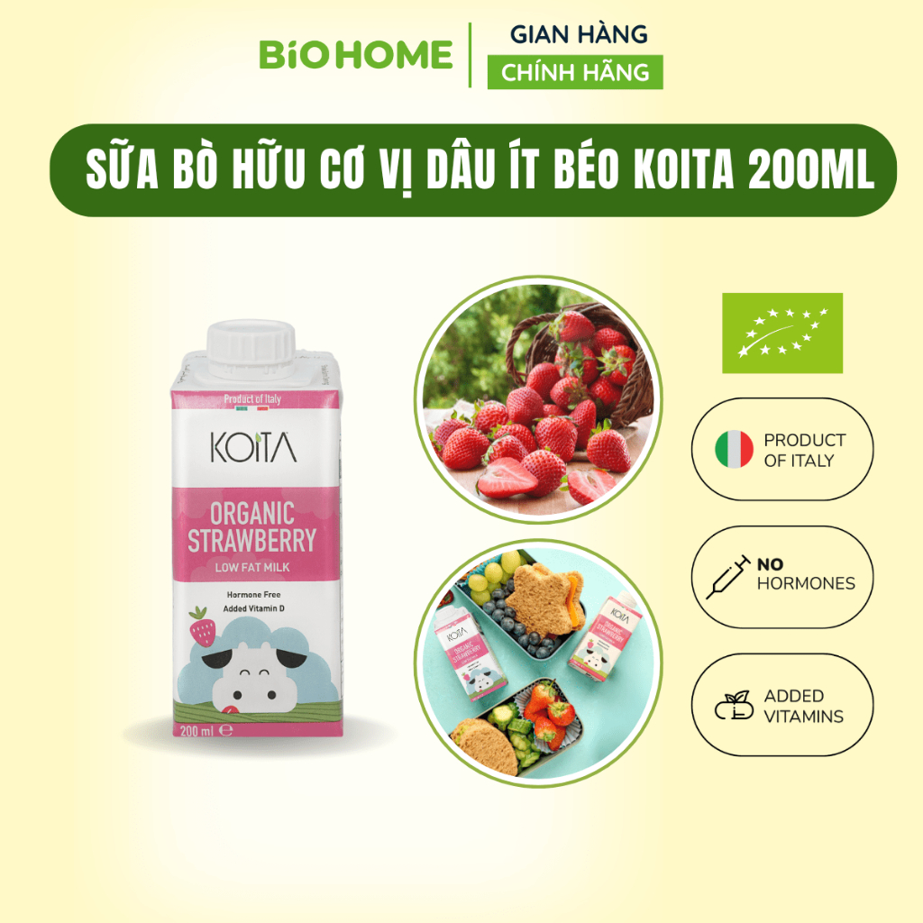 Sữa tươi hữu cơ vị dâu Koita - 200ml