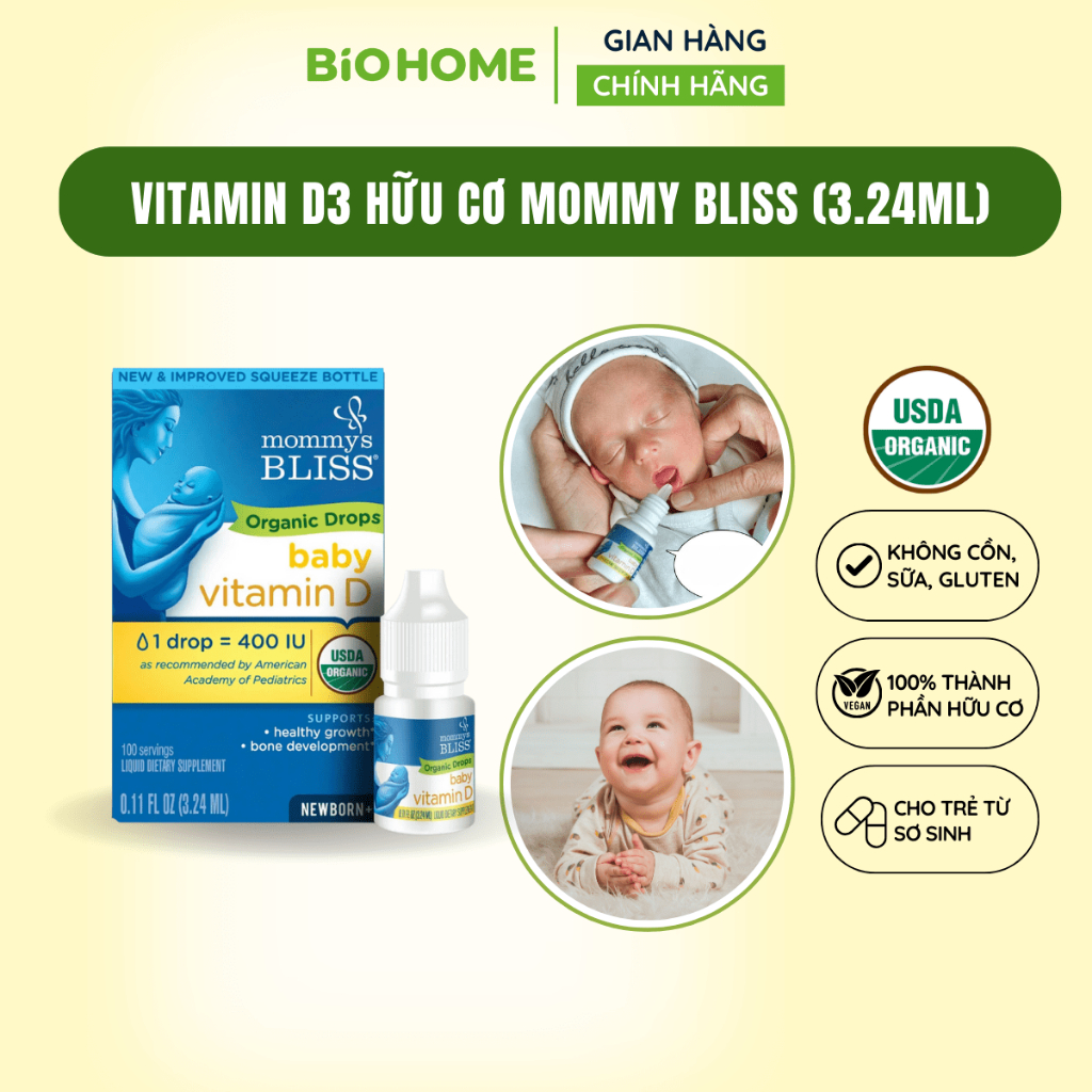 Vitamin D hữu cơ cao cấp Mommys Bliss - 3,24ml ( 90 giọt )