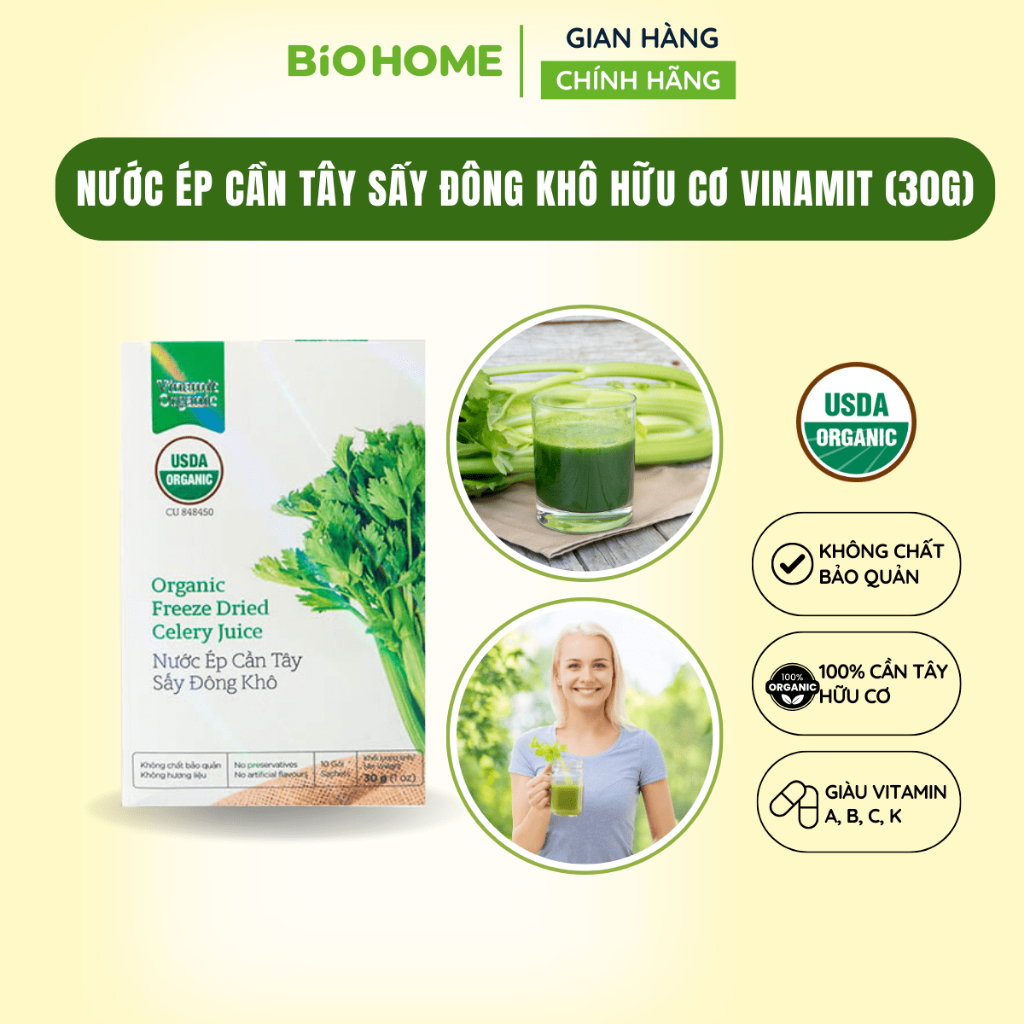 Nước ép cần tây sấy đông khô hữu cơ Vinamit (30g)