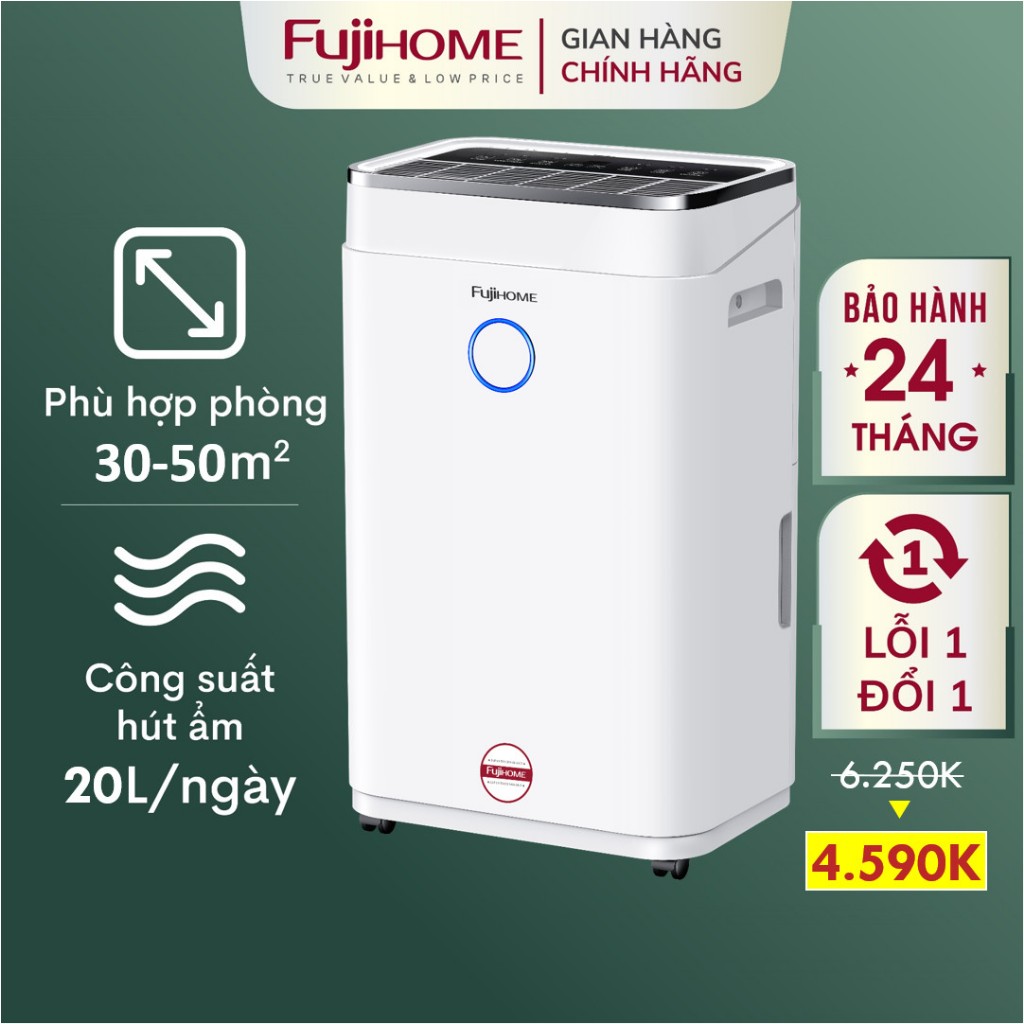 Máy hút ẩm 20 Lít lọc không khí FUJIHOME kết nối Wifi Nhập Khẩu 50m2, phòng ngủ công nghiệp đa năng