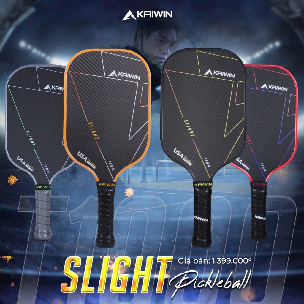 Vợt Pickleball Kaiwin Slight T1000 Chất Liệu Carbon, Bề Mặt Nhám, Viền TPU Cao Cấp