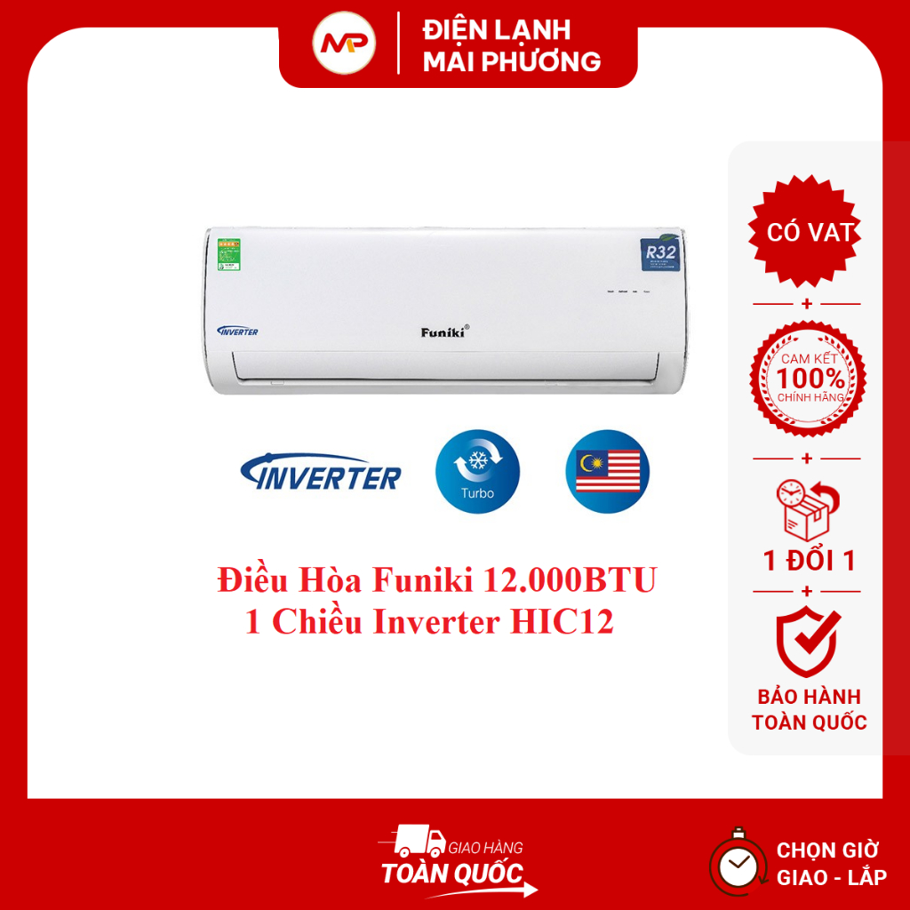 [NHẬN LẮP HN+FREE HÚT CHÂN KO]Điều hòa Funiki 12000BTU 1 chiều Inverter HIC12TMU - Bảo hành 2 năm
