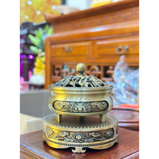 Lư xông trầm hương và đế đôn kê lư hương lư đốt trầm thay thác khói trầm hương lò xông