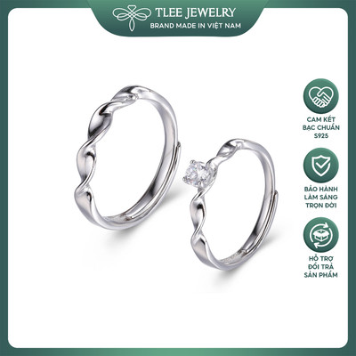 Nhẫn đôi bạc đeo nam nữ TLEE  sóng TRUE LOVE Freesize TLEEJEWElRY