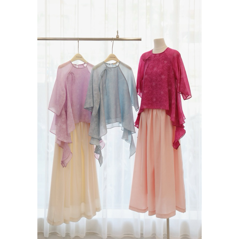Petbychang - Áo tơ hoa bèo nhún ruffle và chân váy tơ dáng dài ( Có bán tách riêng từng sản phẩm ) | BigBuy360 - bigbuy360.vn