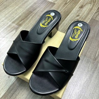   5 phân gót vuông  Dép nữ cao gót HShop mẫu lê bản lật HT-01 Dép lê sẵn 3 màu Đen-Kem-Nâu đế đúp đi chắc chắn êm chân 